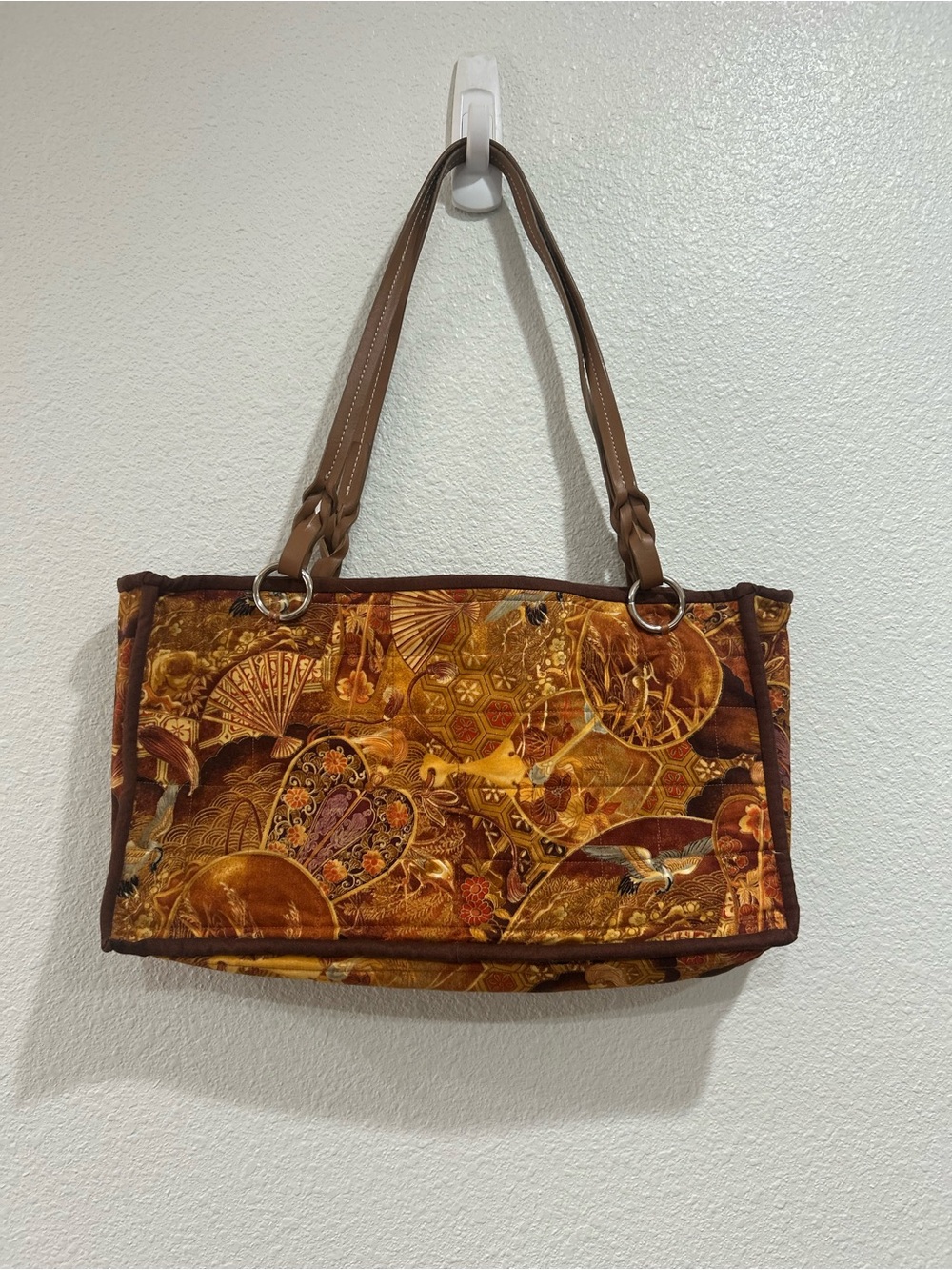 Tapestry shoulder bag Patch work intricate brown & gold Oriental-inspired print